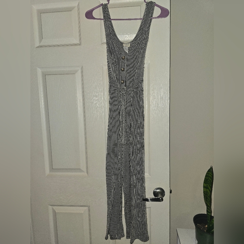 Caution To The Wind Black and White Striped Jumpsuit